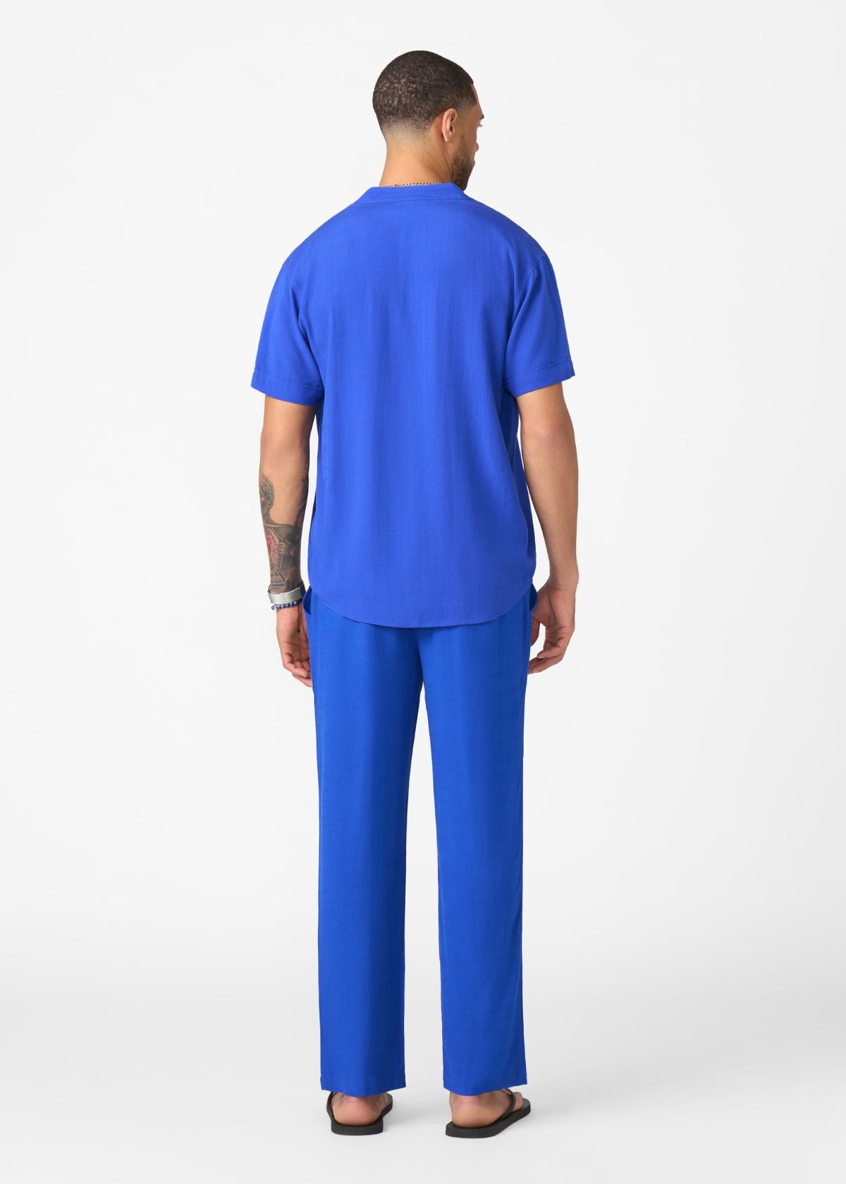 Refiloe Men's African Linen Blend Tunic (Cobalt) - D'IYANU