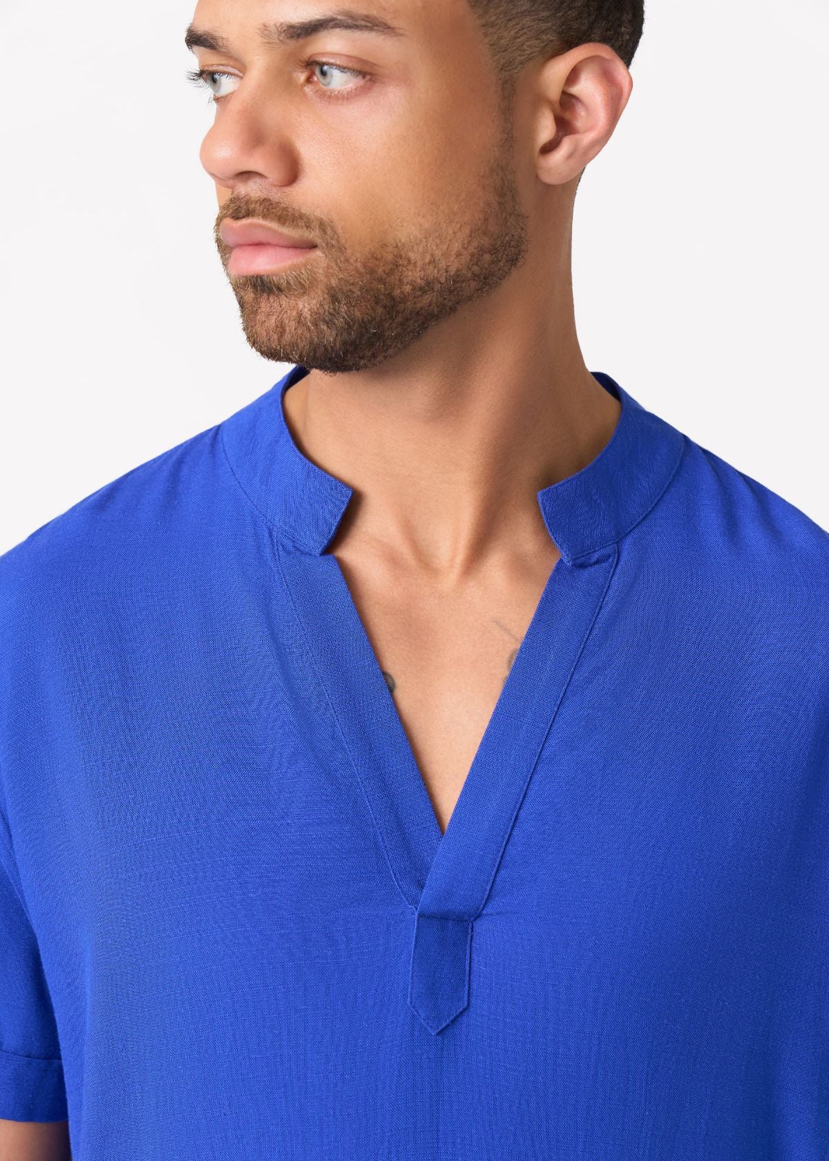 Refiloe Men's African Linen Blend Tunic (Cobalt) - D'IYANU