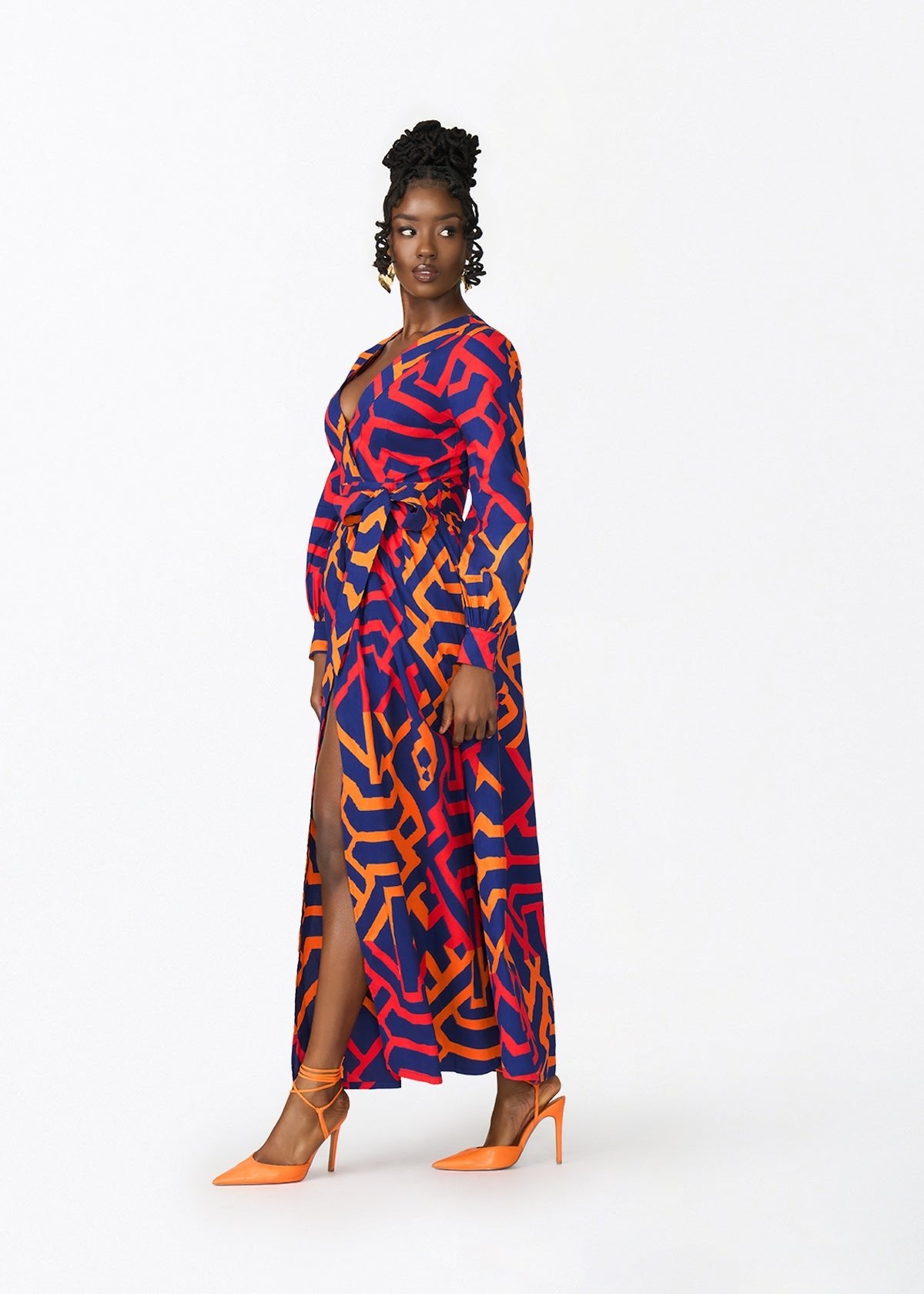Rehema Women's African Print Maxi Dress (Blue Flame Tribal) - D'IYANU