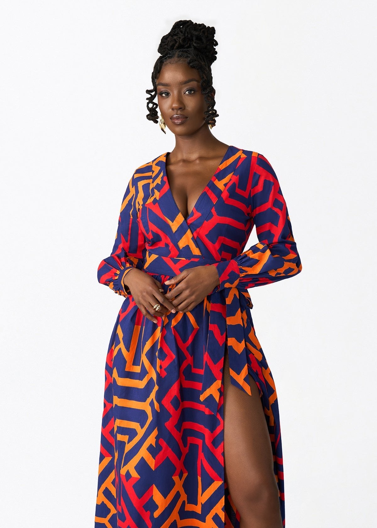 Rehema Women's African Print Maxi Dress (Blue Flame Tribal) - D'IYANU