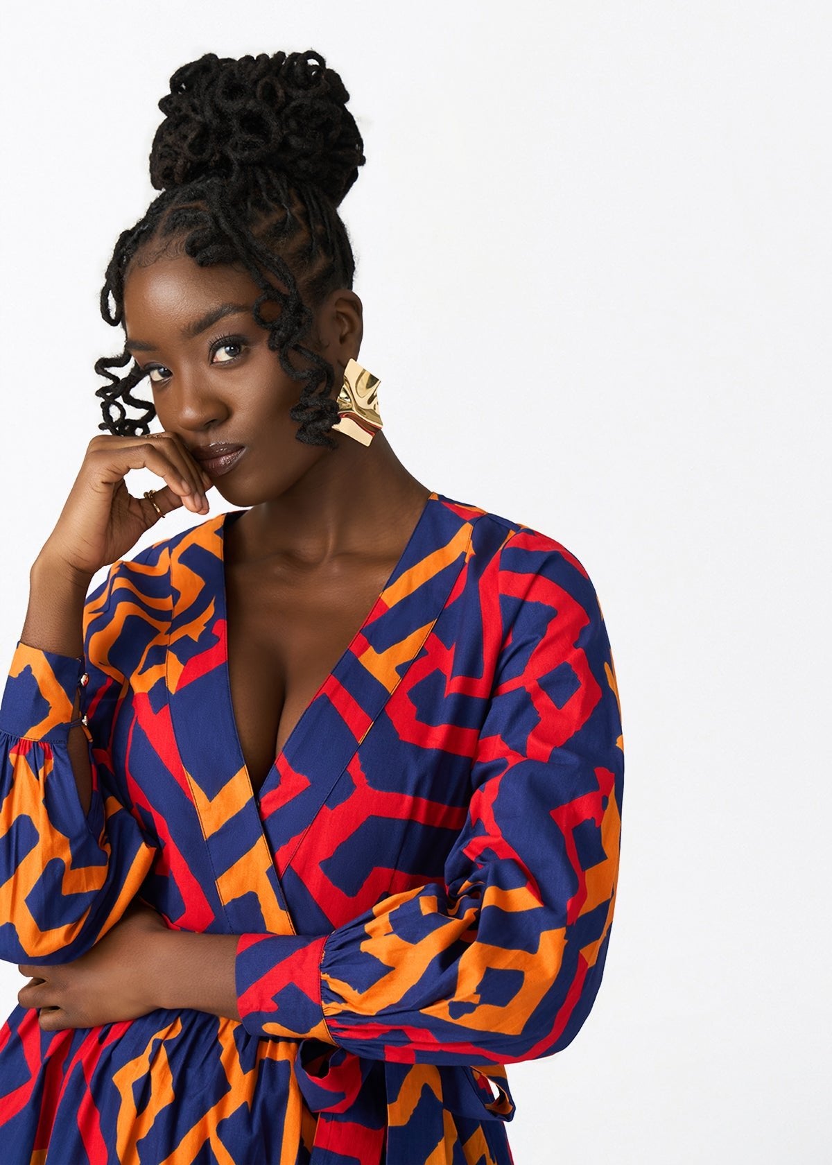 Rehema Women's African Print Maxi Dress (Blue Flame Tribal) - D'IYANU