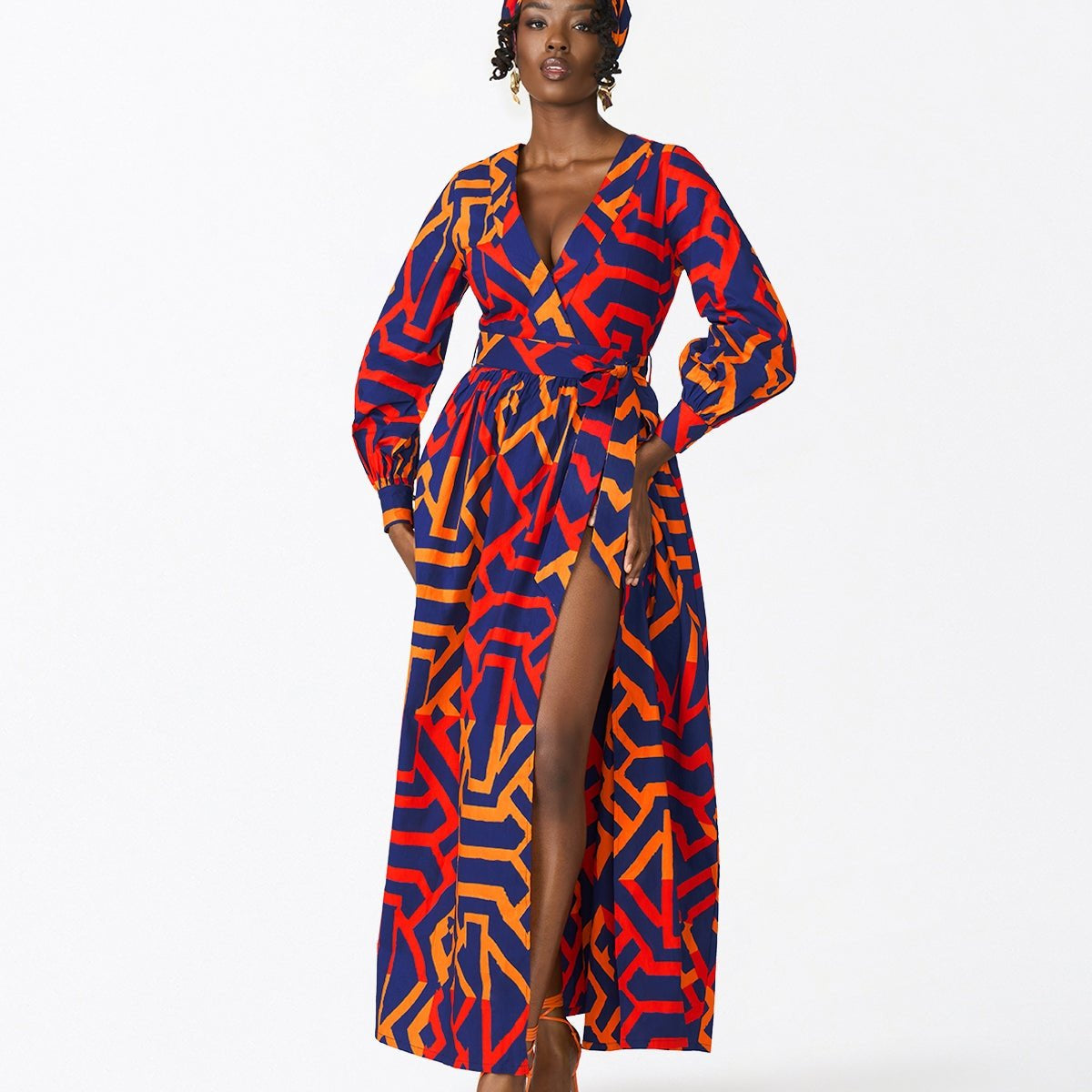 Rehema Women's African Print Maxi Dress (Blue Flame Tribal) Red / 1X Rehema Women's African Print Maxi Dress (Blue Flame Tribal) Red / 1X