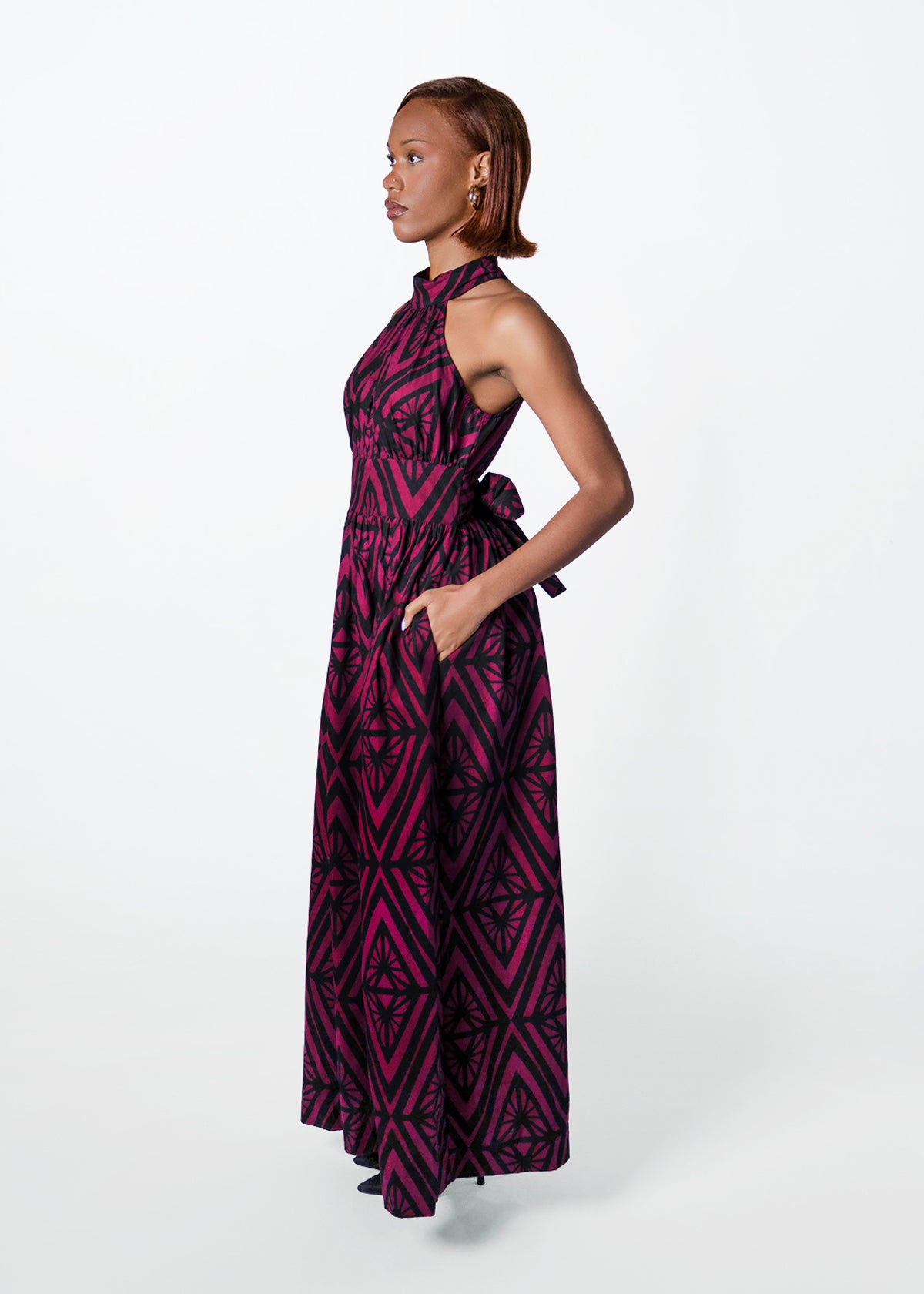 Ronke Womens African Print Maxi Dress (Plum Diamond)