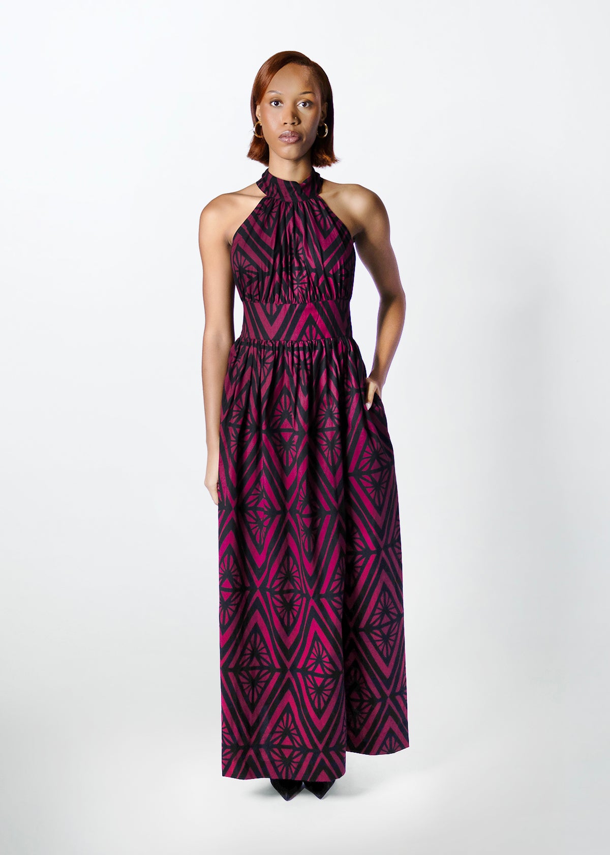 Ronke Womens African Print Maxi Dress (Plum Diamond)