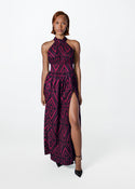 Ronke Womens African Print Maxi Dress (Plum Diamond)