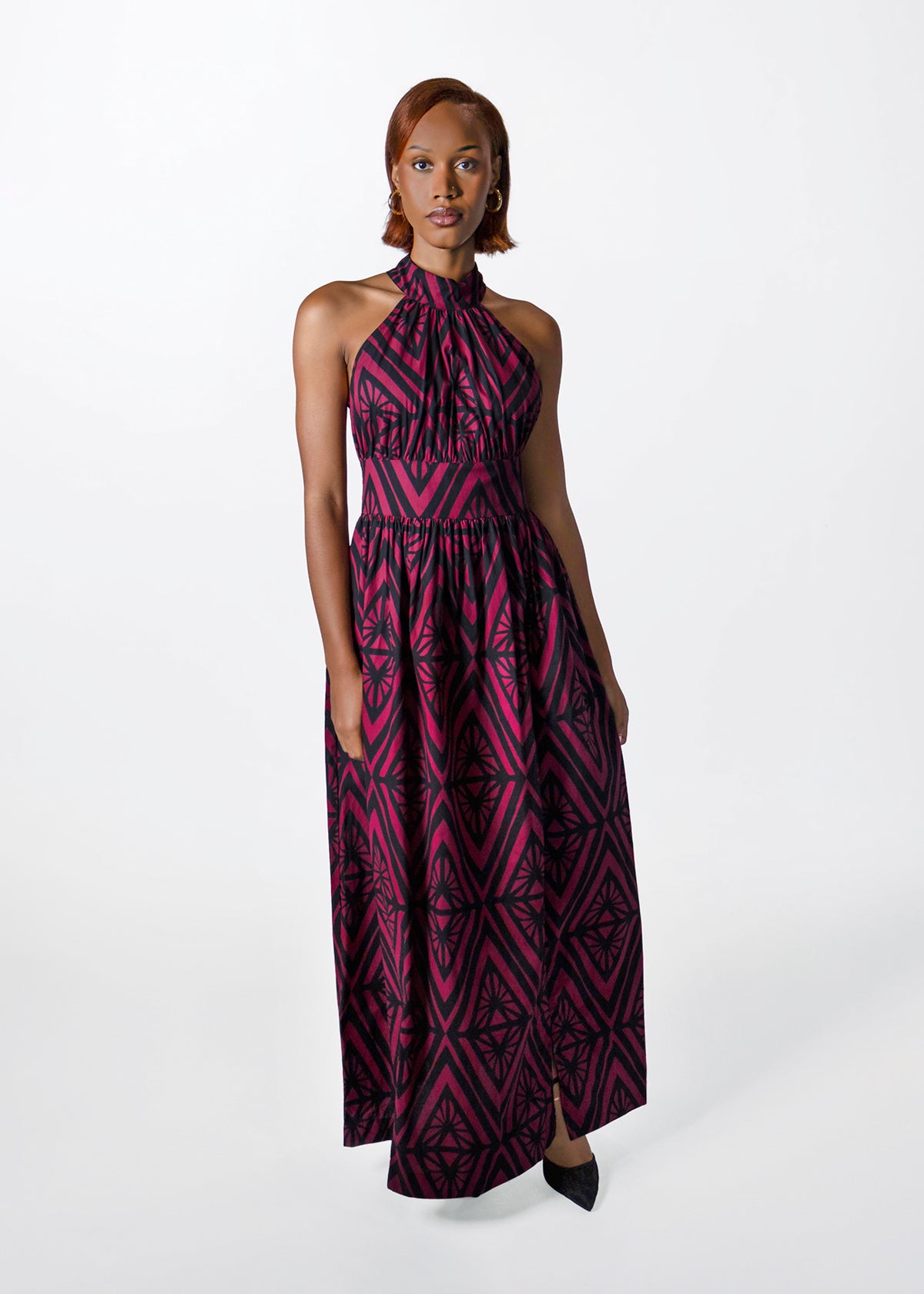 Ronke Womens African Print Maxi Dress (Plum Diamond)