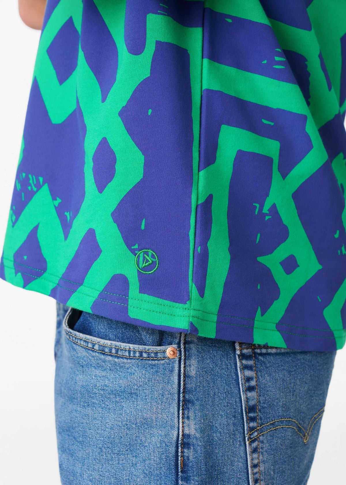 Rotimi Men's French Terry Short Sleeve Shirt (Teal Navy Tribal) - D'IYANU