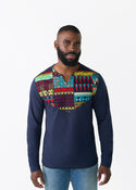 Rufaro Men's African Print Applique T-Shirt (Navy Multicolor Kente)