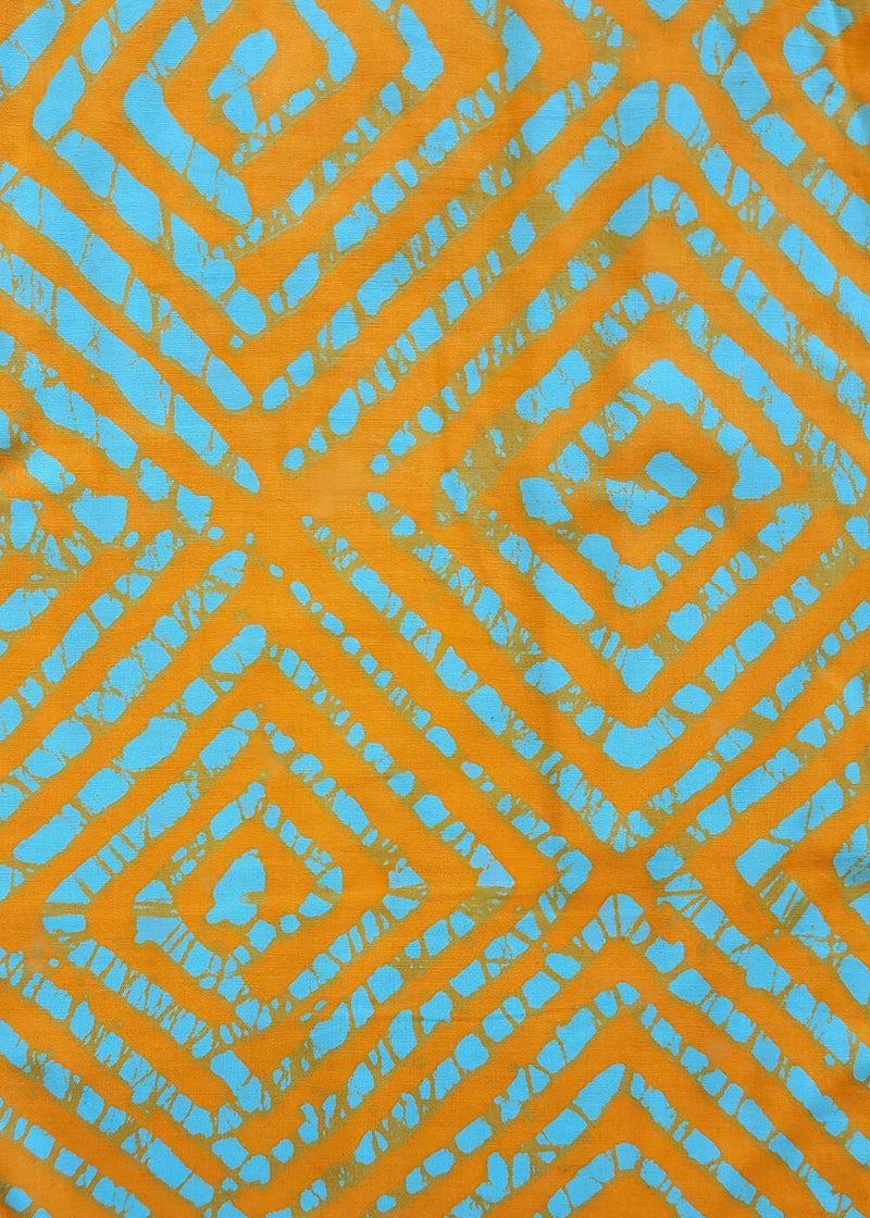 Terema Women's African Print Button-Up Dress (Orange Blue Adire)