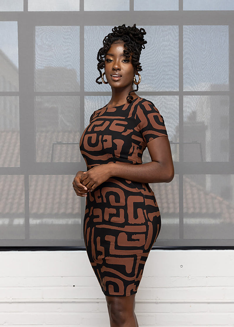 Sabella Women's African Print Stretch (Espresso Geometric)