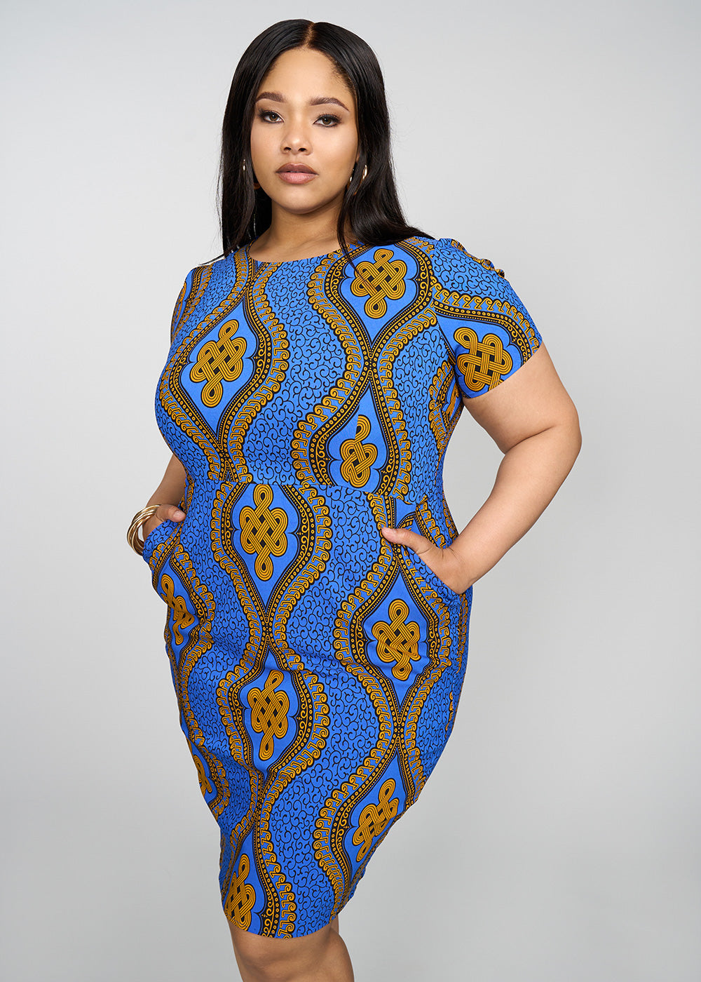 Blue and gold african print dress shop