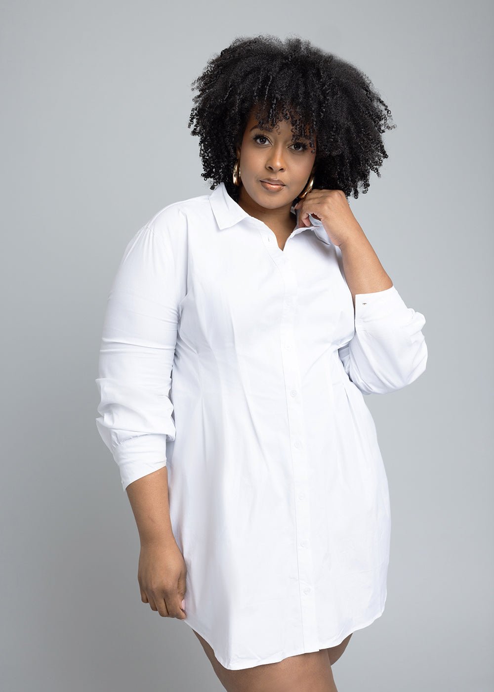 Women's Button Down Shirt Dress - Cotton Blend Long Sleeve Tunic With Pockets