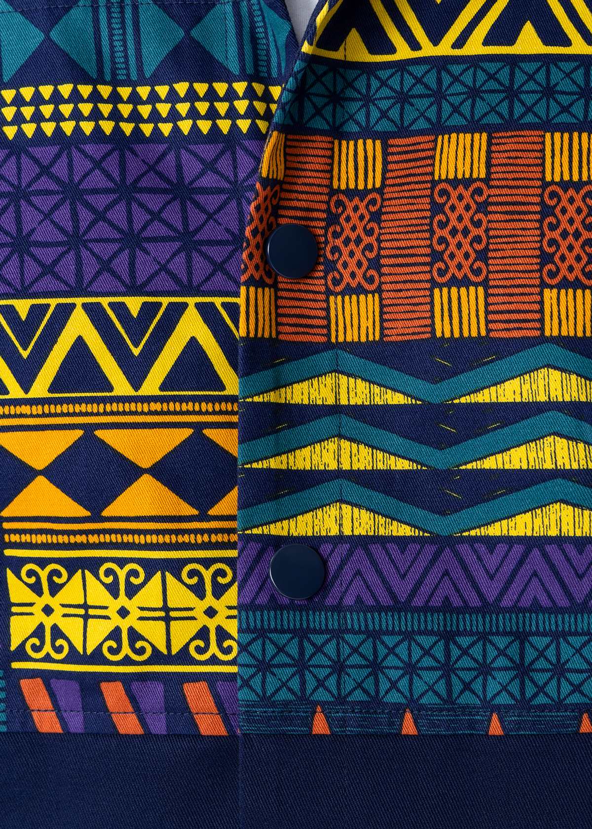 Safir Men's African Print Twill Color block Overshirt (Navy Gold Kente) - D'IYANU