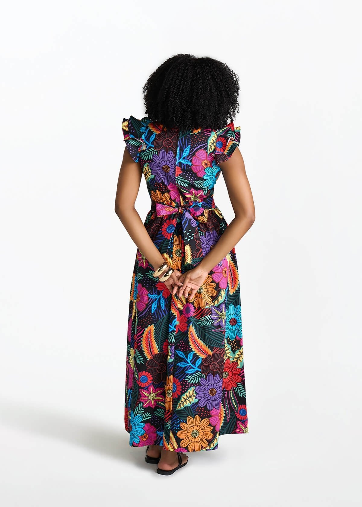 Saleema Women's African Print Maxi Dress (Black Tropical Floral) - D'IYANU