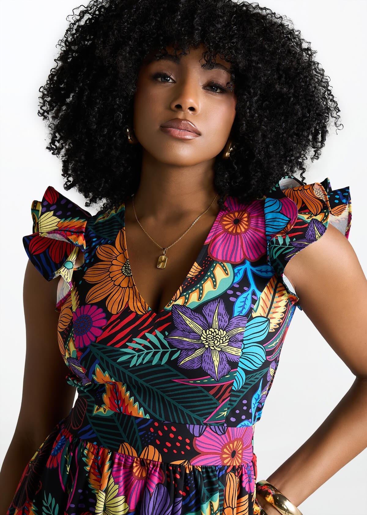 Saleema Women's African Print Maxi Dress (Black Tropical Floral) - D'IYANU