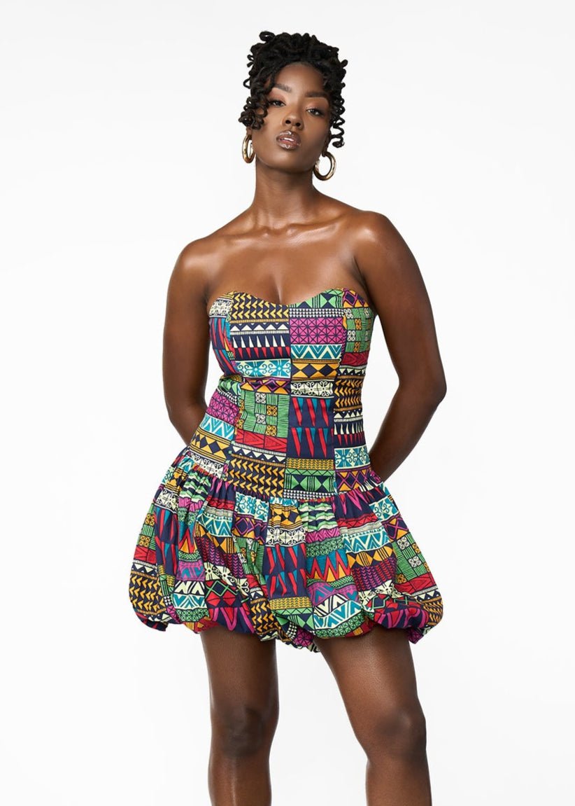 Sani African Print Corset Bubble Hem Mini Dress Clearance