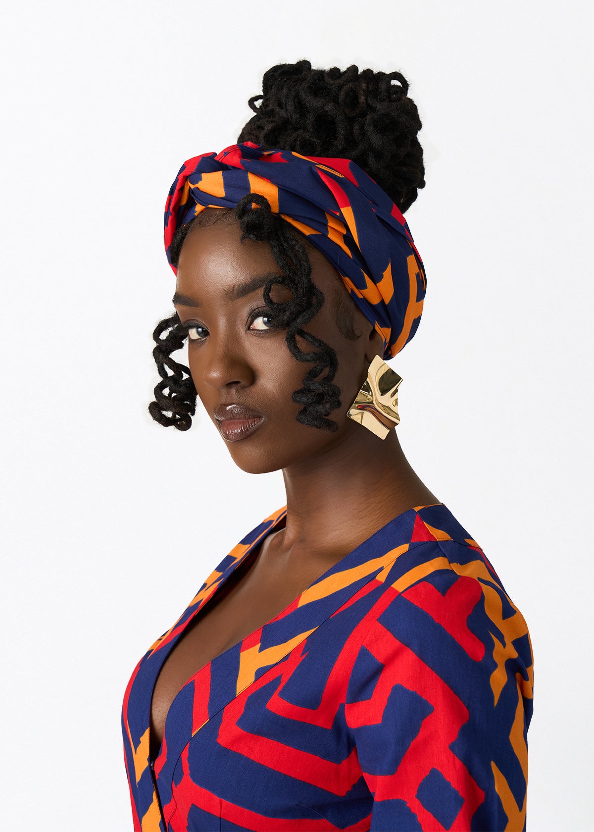 Women's African Print Head Wrap/Scarf (Blue Flame Tribal) - D'IYANU