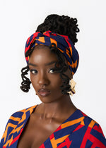 Women's African Print Head Wrap/Scarf (Blue Flame Tribal) - D'IYANU