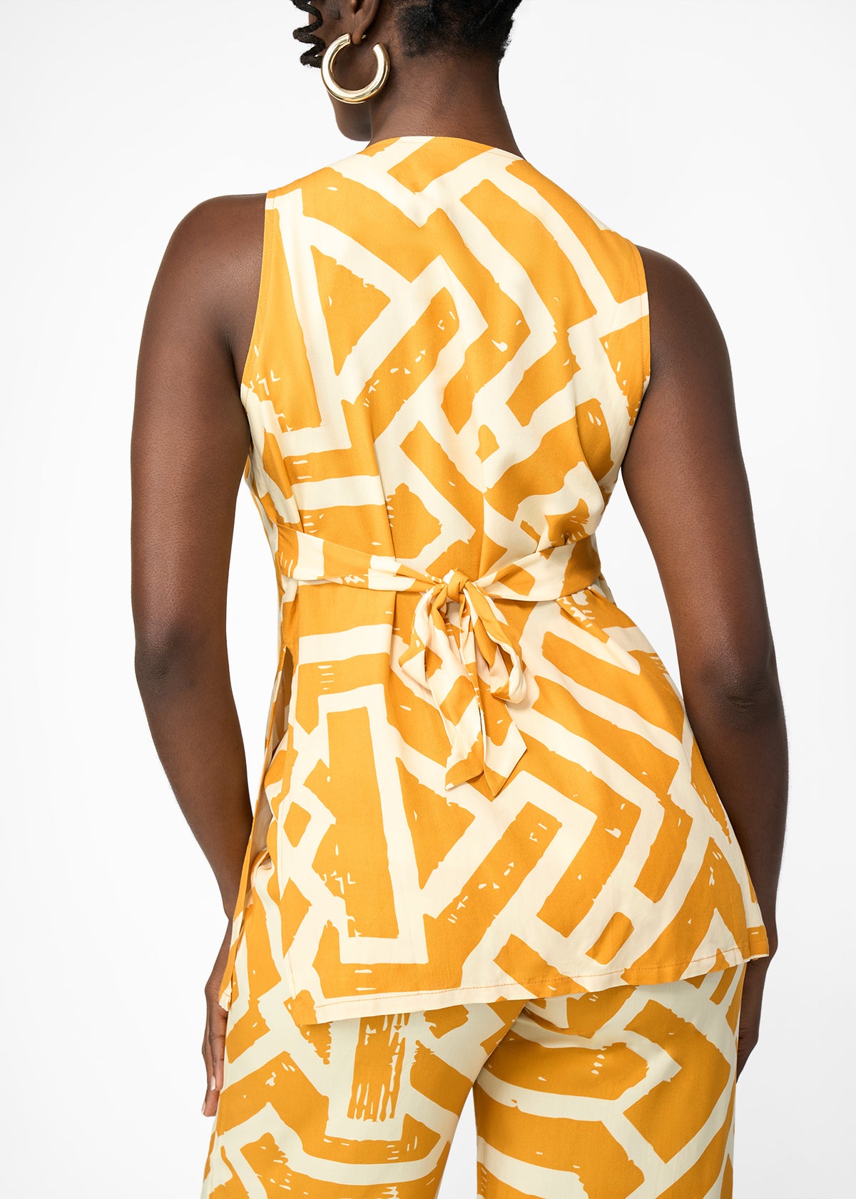 Sekaia Women's African Print Button-Up Vest (Gold Cream Tribal)