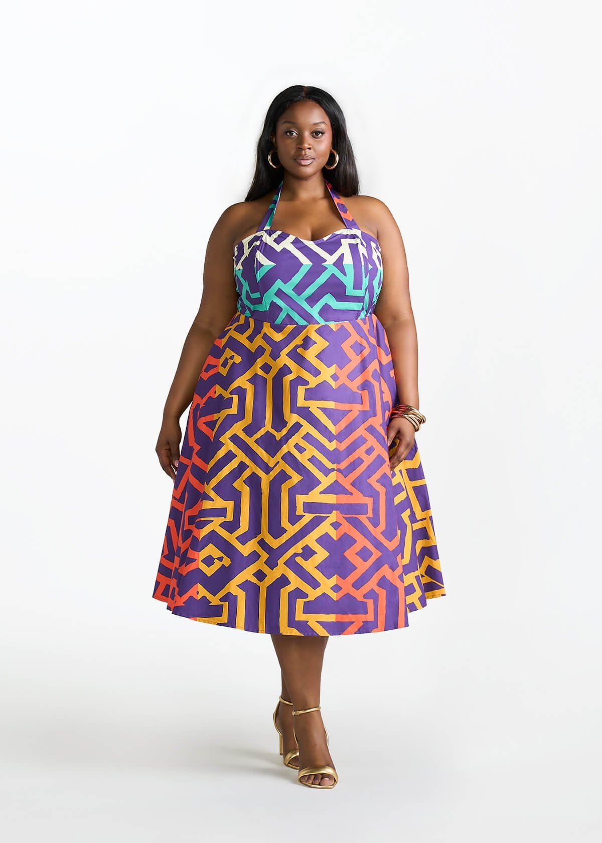 Simisola Women's African Print Corset Dress (Purple Multicolor Tribal) - D'IYANU