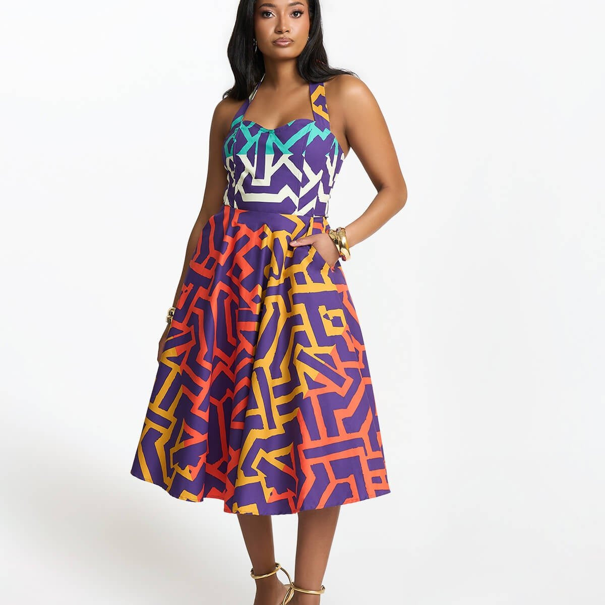 Simisola Women's African Print Corset Dress (Purple Multicolor Tribal)