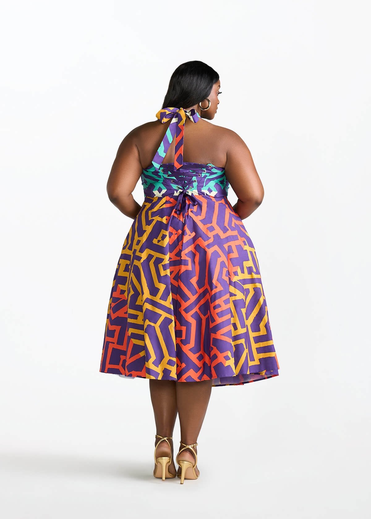 Simisola Women's African Print Corset Dress (Purple Multicolor Tribal) - D'IYANU