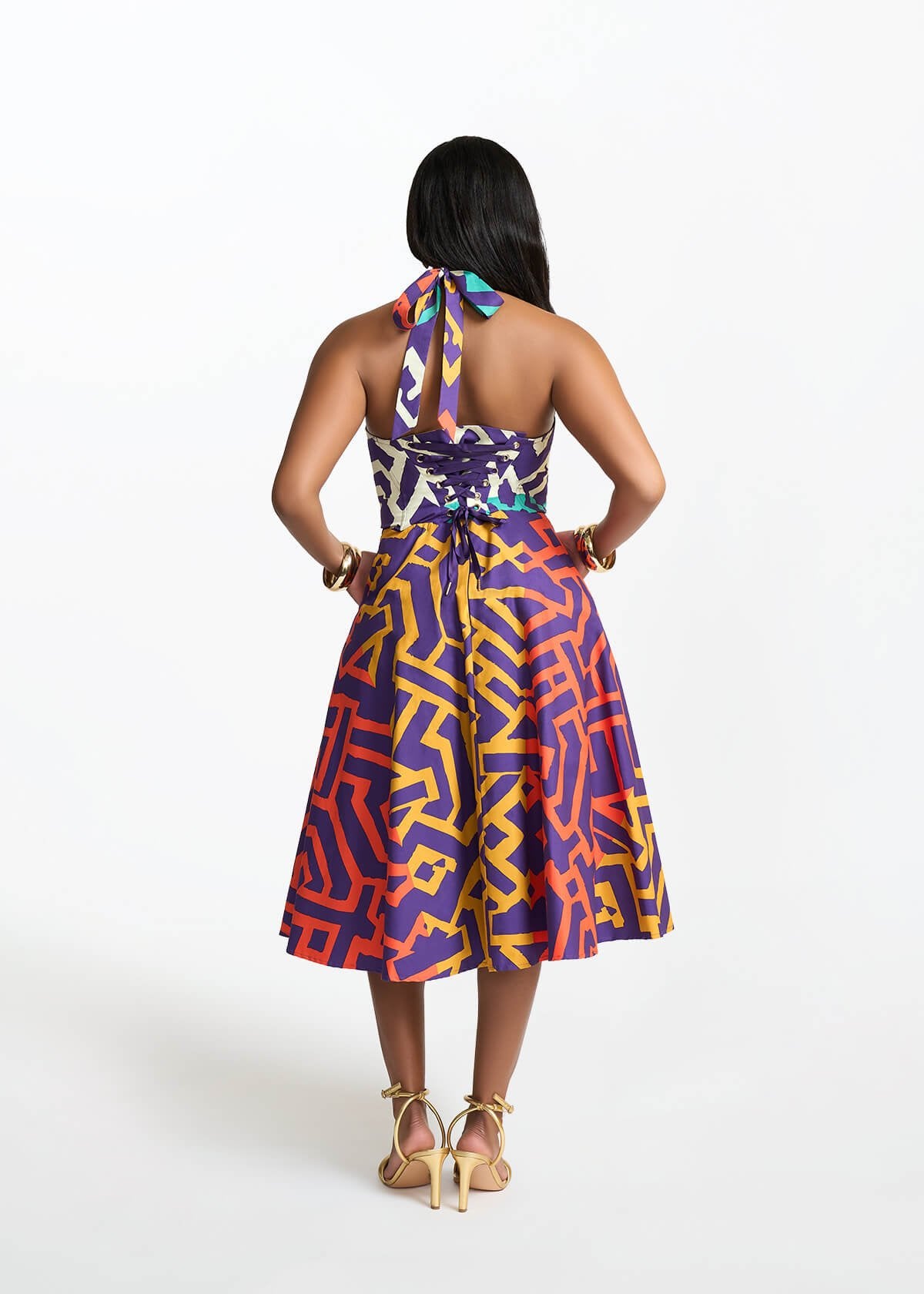 Simisola Women's African Print Corset Dress (Purple Multicolor Tribal) - D'IYANU