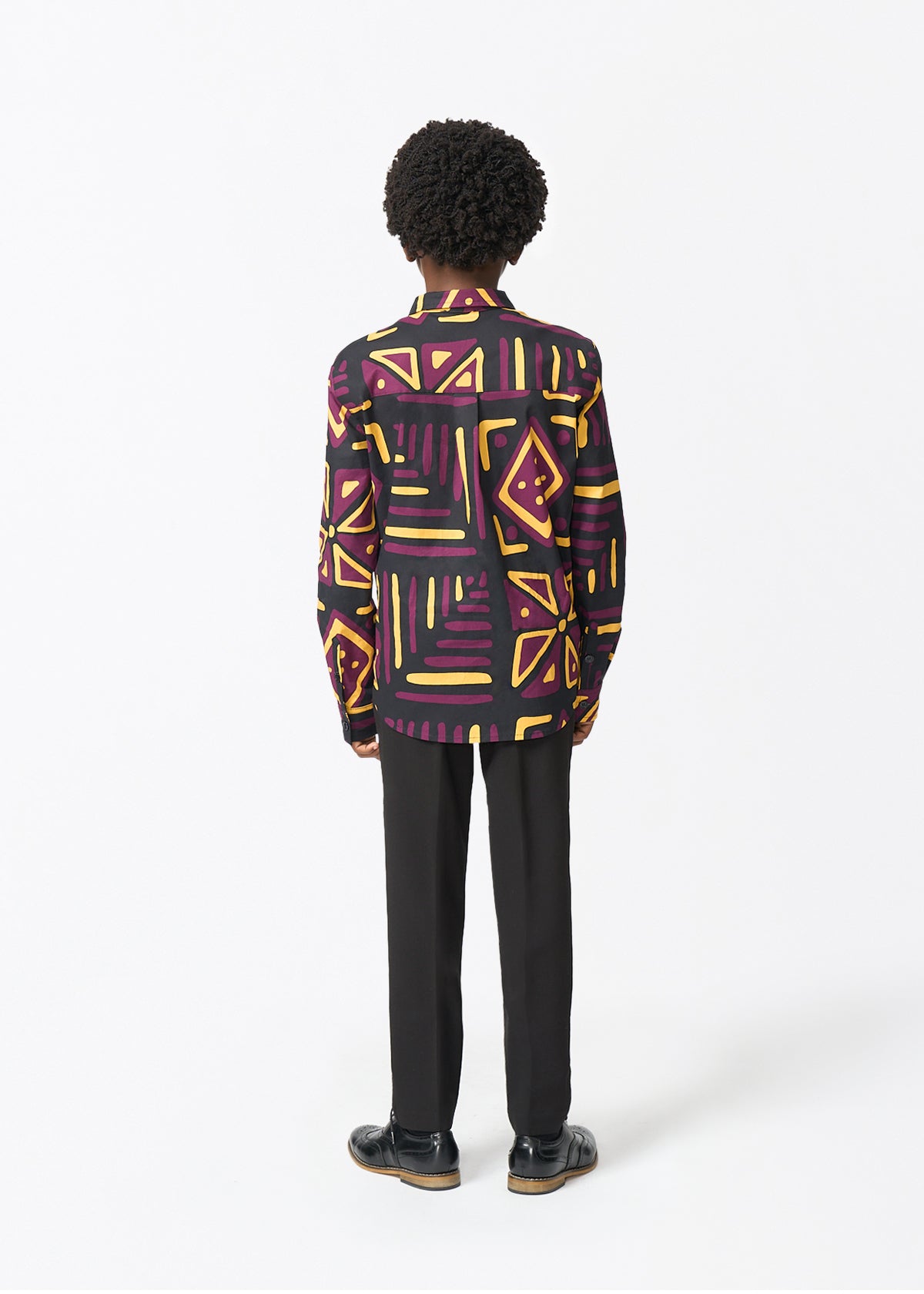 Simiyu Boy's African Print Button-Up (Plum Black Tribal) - D'IYANU