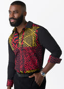 Sipho Men's African Print Button-up Shirt (Black Cherry Multipattern)