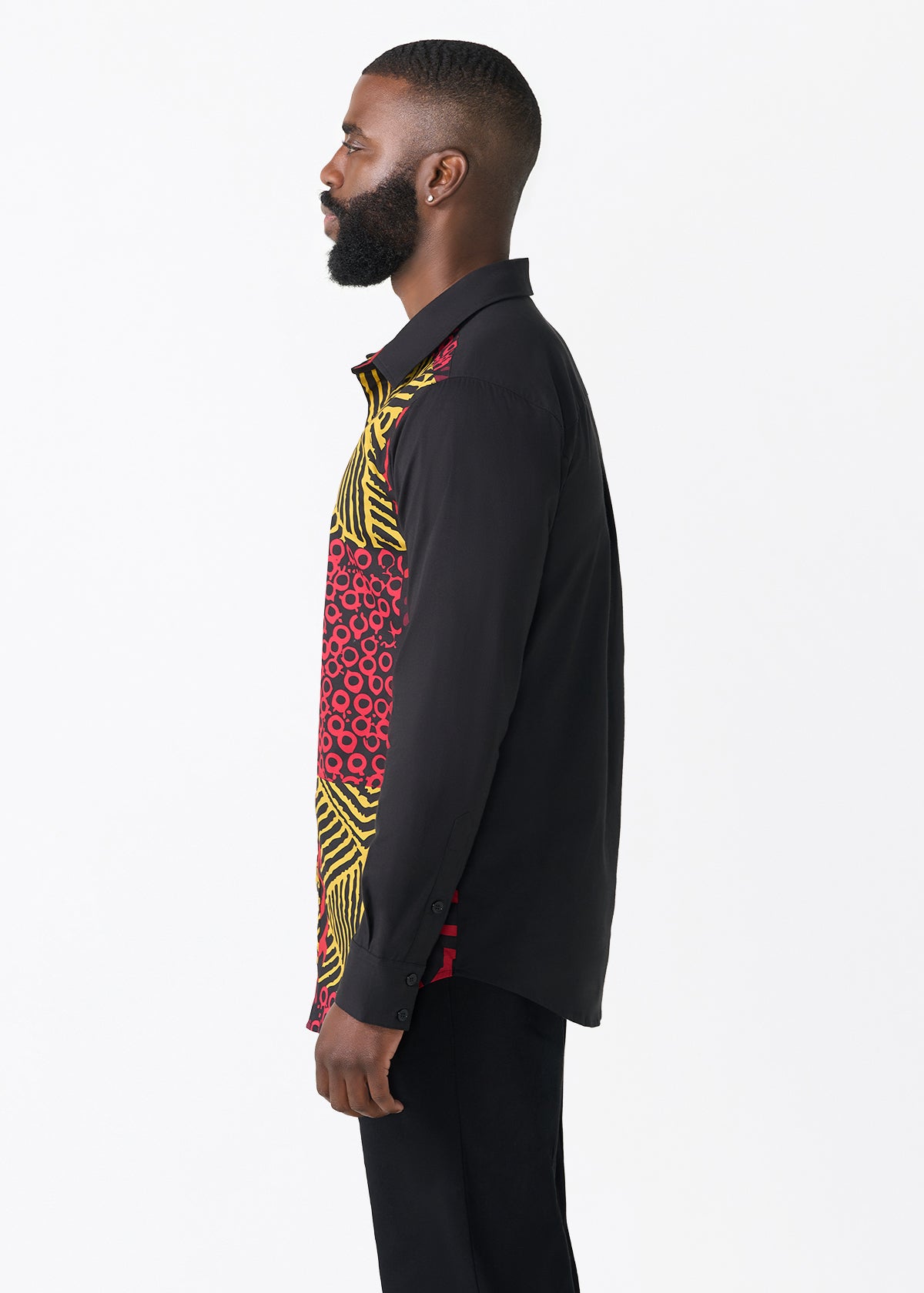 Sipho Men's African Print Button-up Shirt (Black Cherry Multipattern)