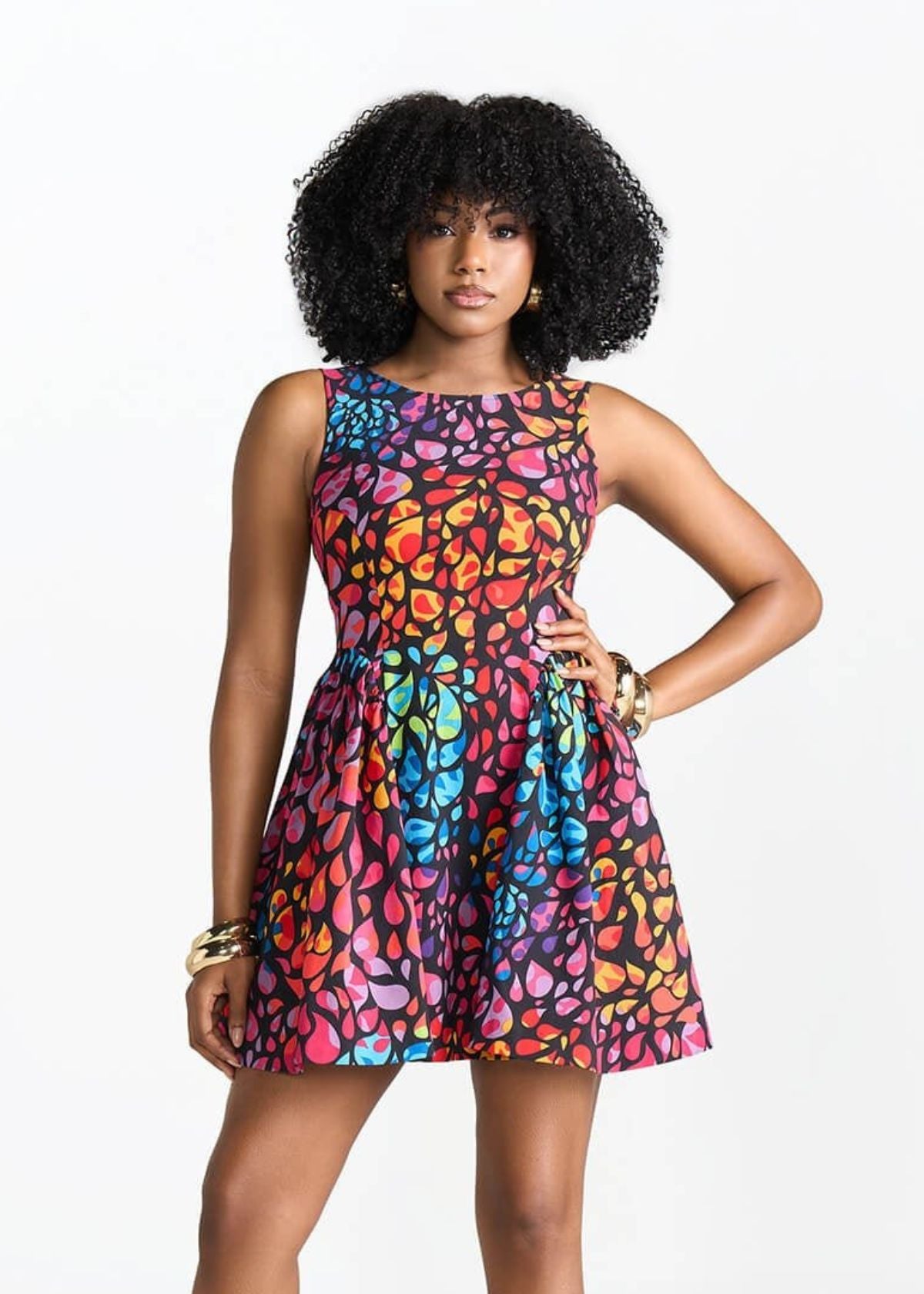 Tadala Women's African Print Stretch Mini Dress (Fuschsia Kaleidoscope) - D'IYANU