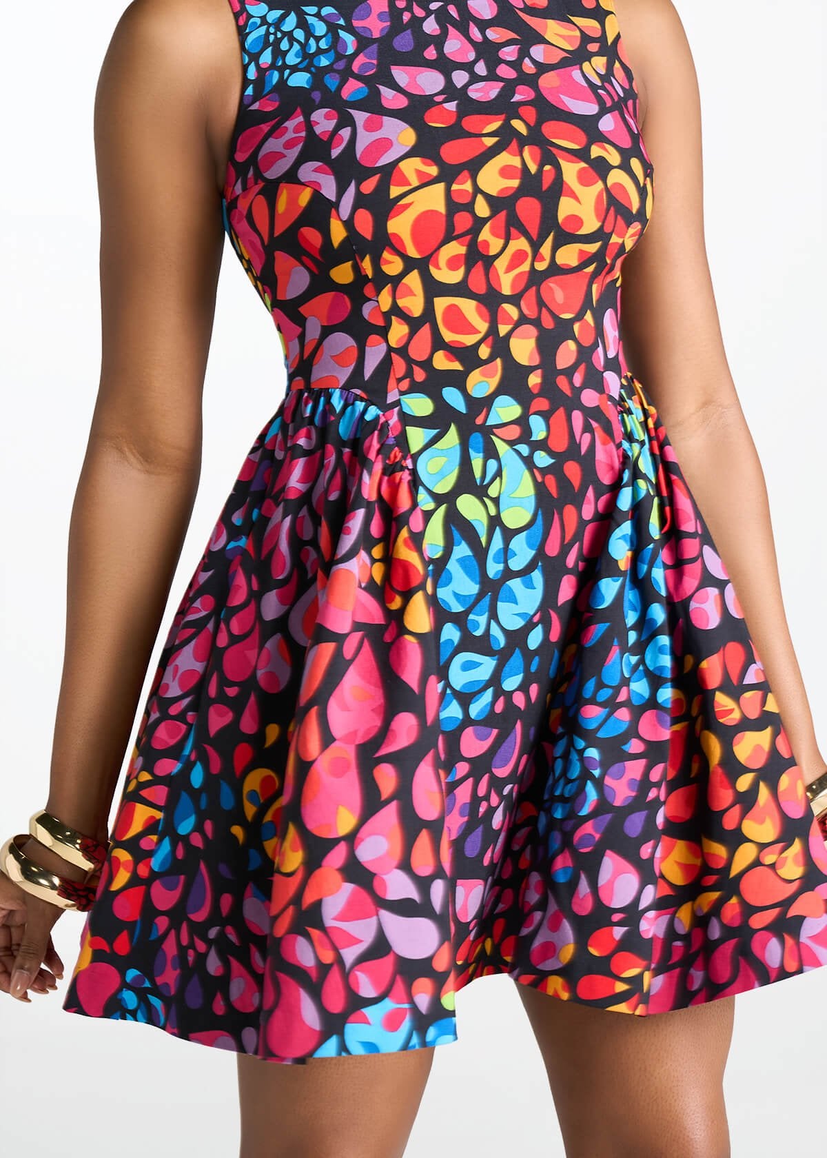 Tadala Women's African Print Stretch Mini Dress (Fuschsia Kaleidoscope) - D'IYANU