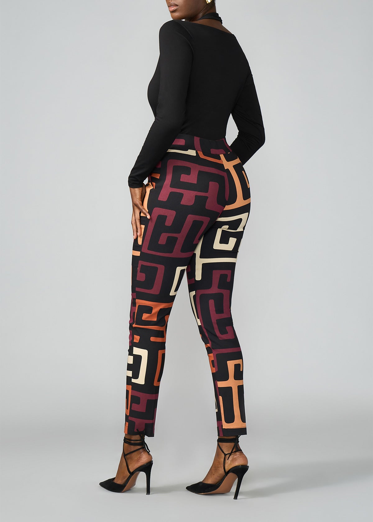 Talia Women's African Print Stretch Pants (Neutral Kuba Geometric)