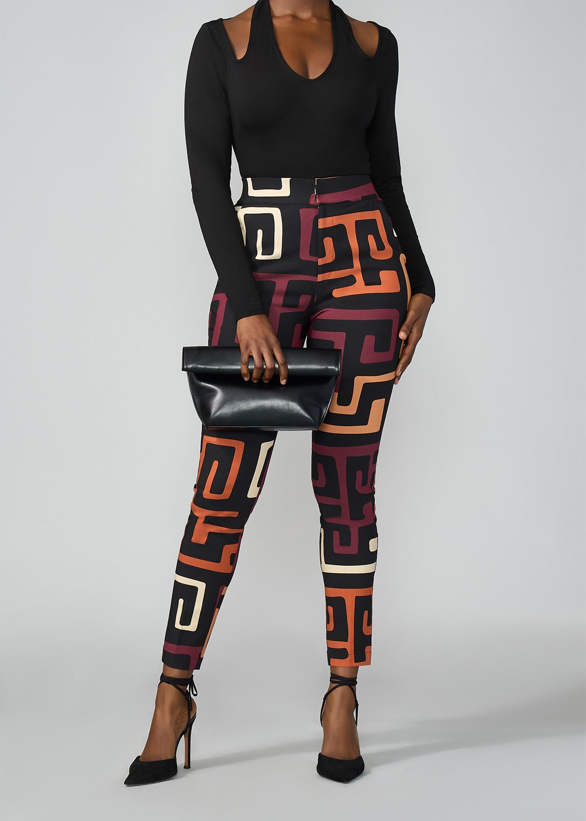 Talia Women's African Print Stretch Pants (Neutral Kuba Geometric)