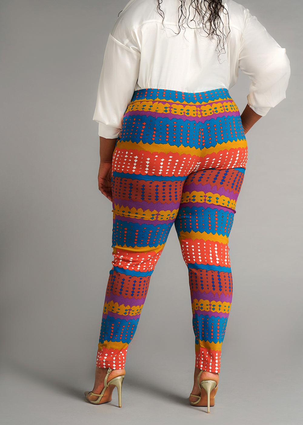 Talia Women's African Print Stretch Pants (Orange Teal Adire)