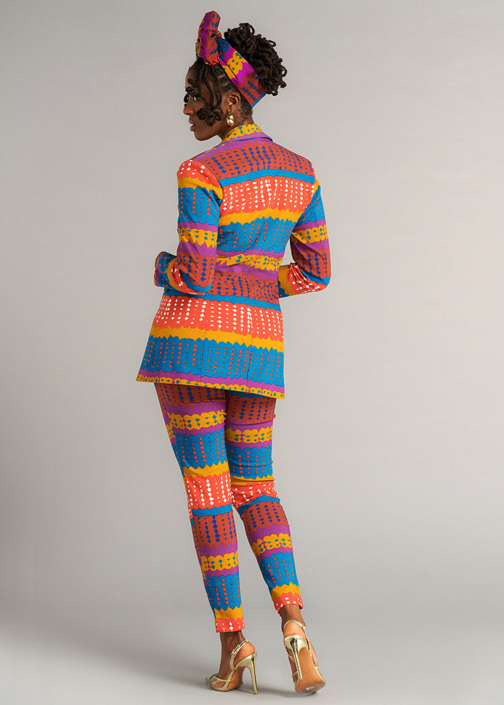 Talia Women's African Print Stretch Pants (Orange Teal Adire)