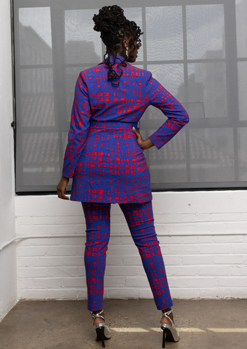 Talia Women's African Print Stretch Pants (Red Blue Adire)