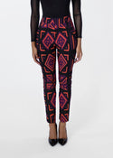 Talia Womens African Print Stretch Pants (Black Peach Tribal)