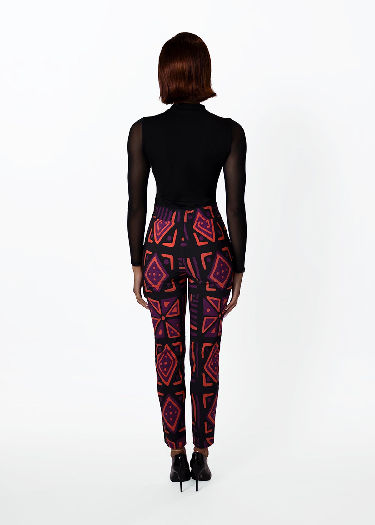 Talia Womens African Print Stretch Pants (Black Peach Tribal)