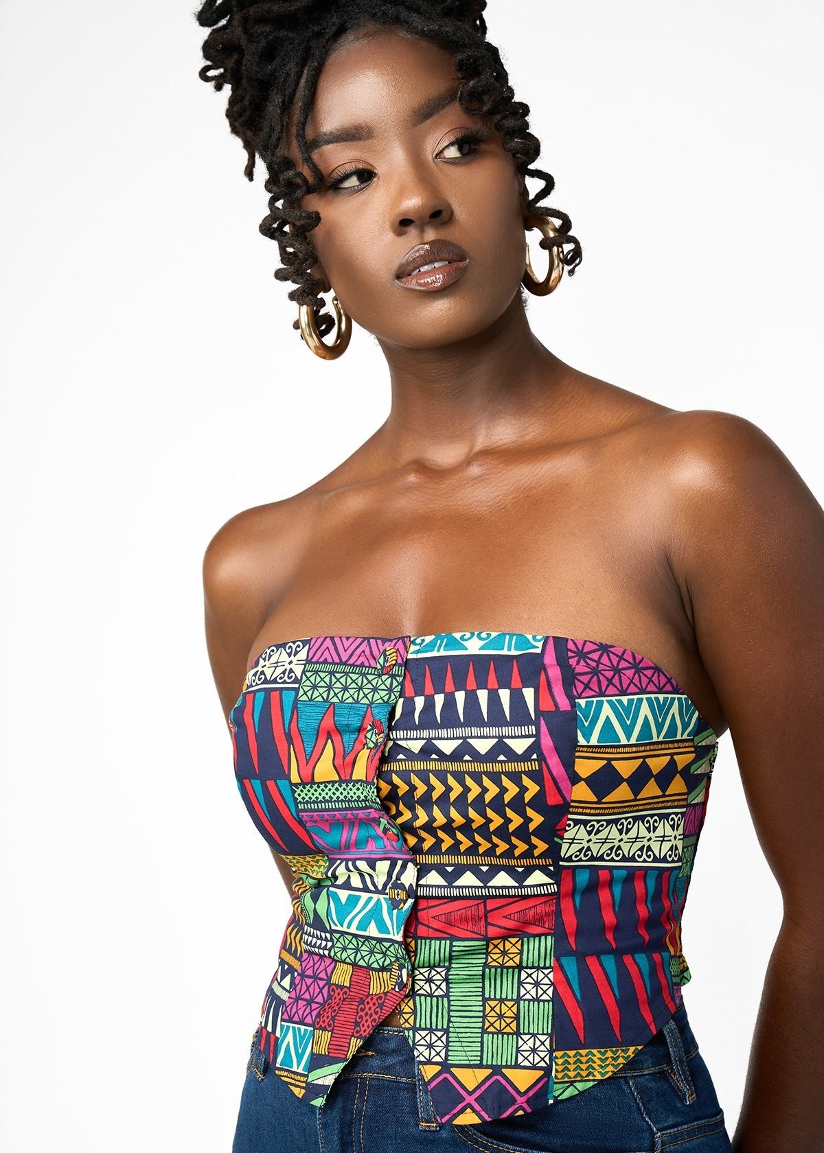 Tanina African Print Button Up Bandeau Top