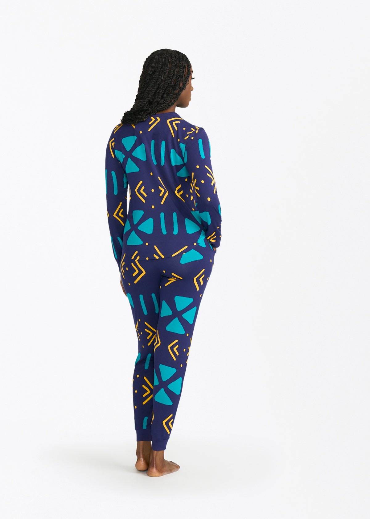 Tella Women's African Print Pajama Set (Navy Gold Mudcloth) - D'IYANU
