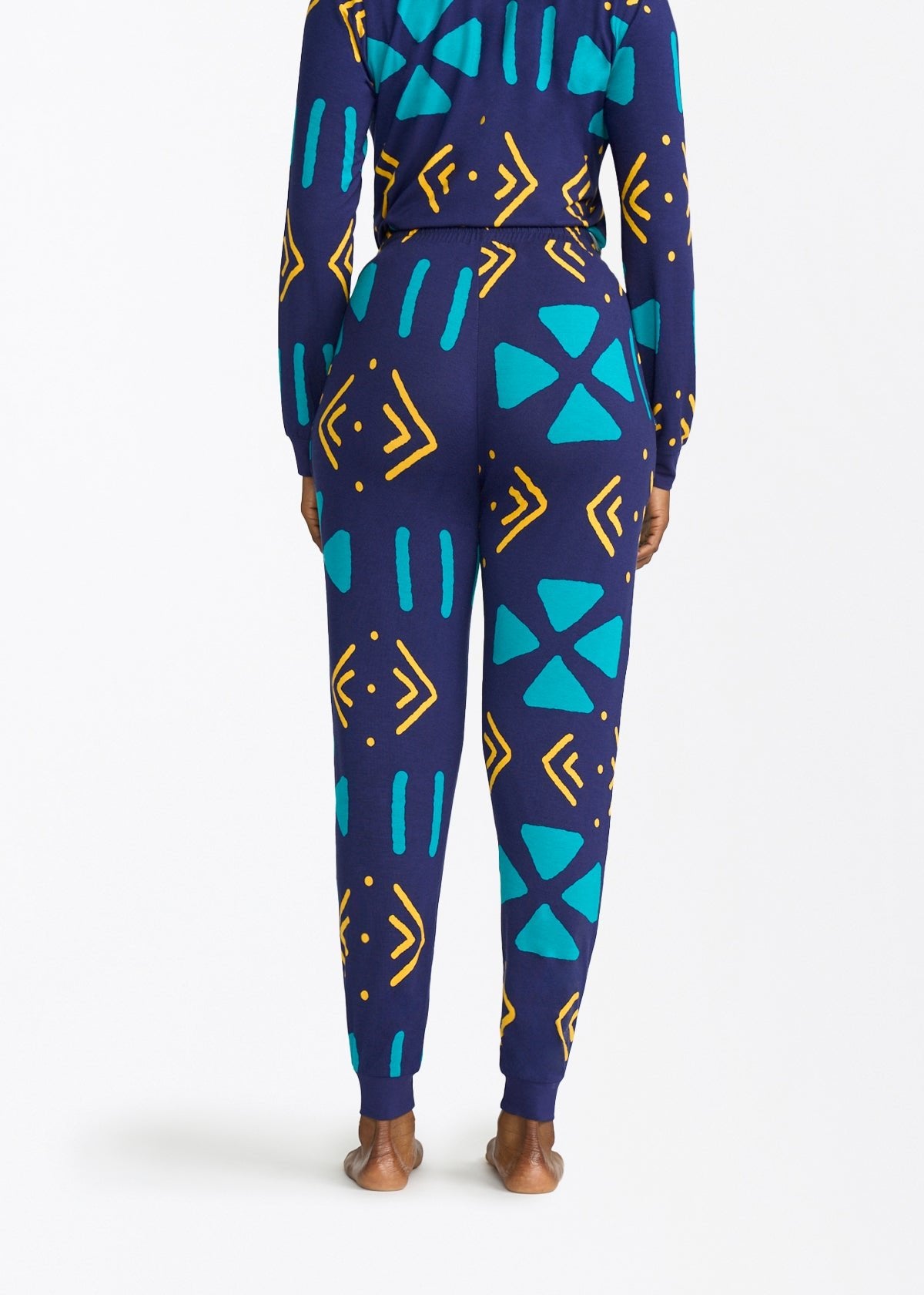 Tella Women's African Print Pajama Set (Navy Gold Mudcloth) - D'IYANU