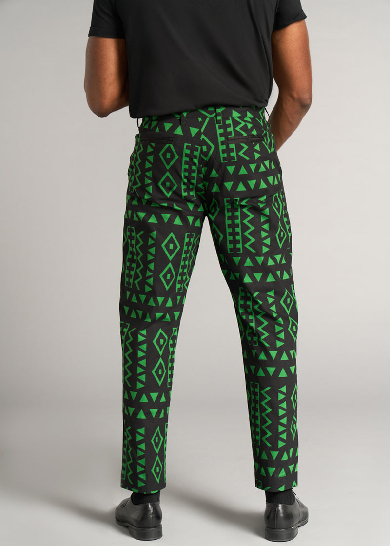 Tendai Men's African Print Trousers (Moss Black Geometric)