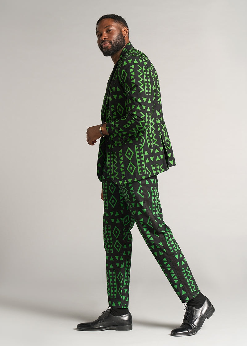 Tendai Men's African Print Trousers (Moss Black Geometric)