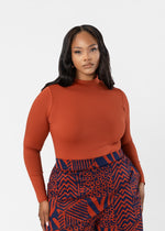 Thabisa Women's African Print Mock Neck Bodysuit (Brown) - D'IYANU