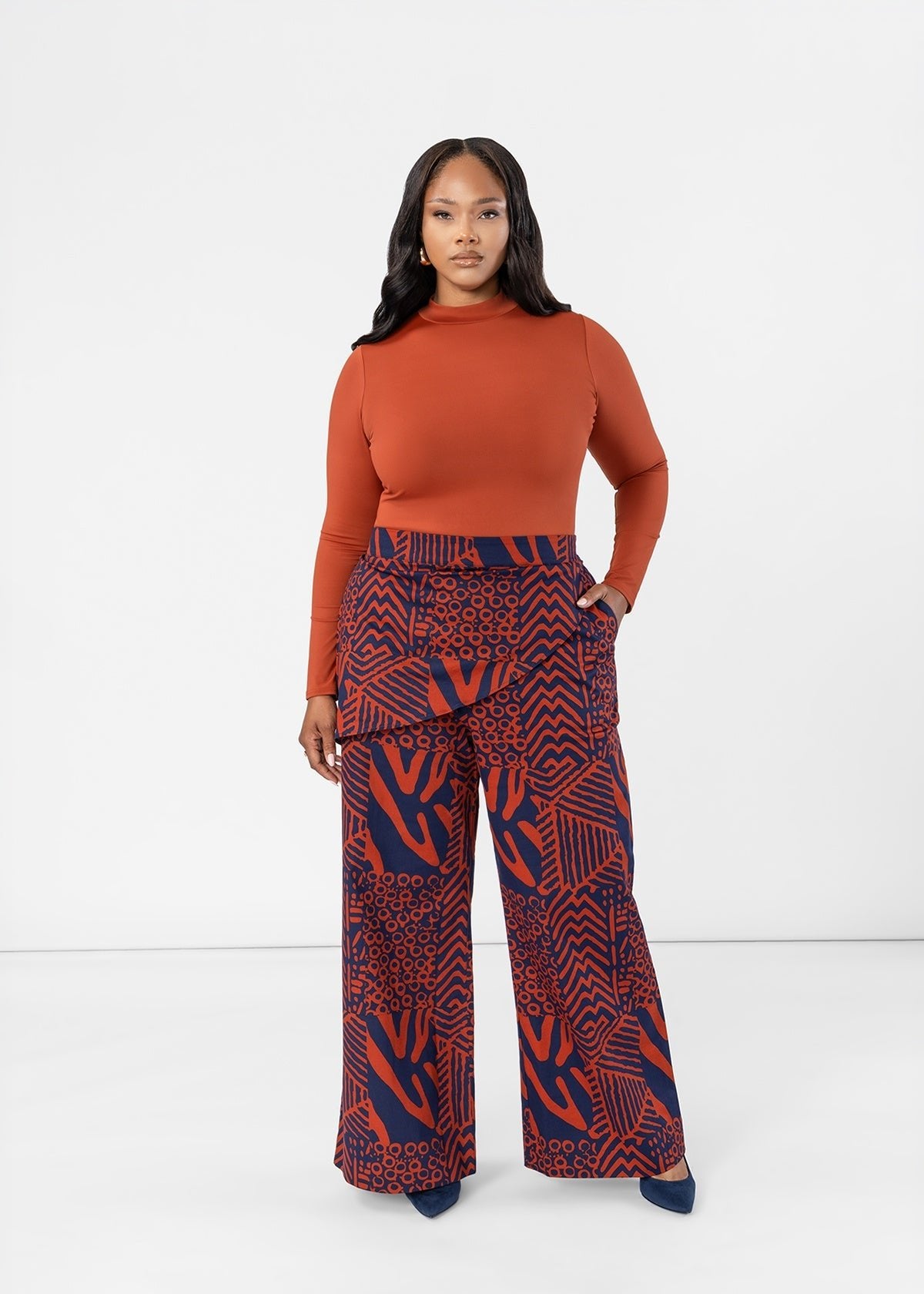 Thabisa Women's African Print Mock Neck Bodysuit (Brown) - D'IYANU