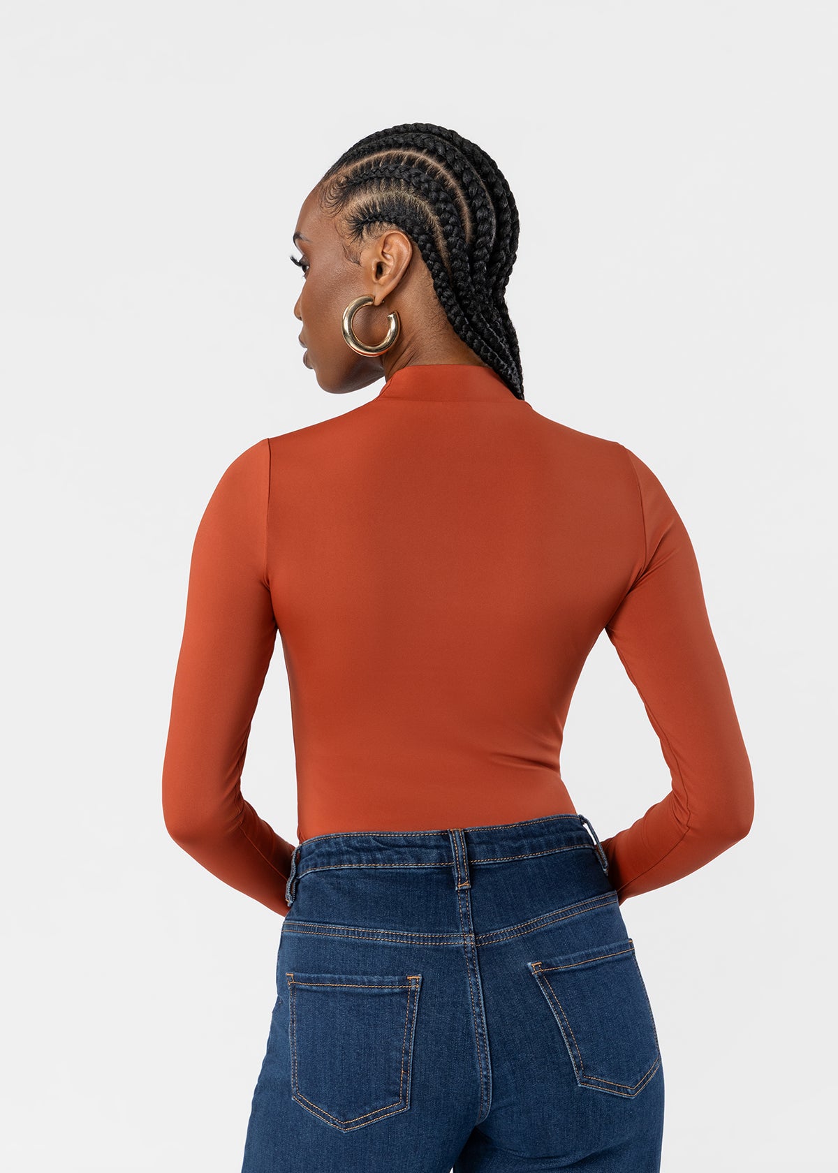 Thabisa Women's African Print Mock Neck Bodysuit (Brown) - D'IYANU