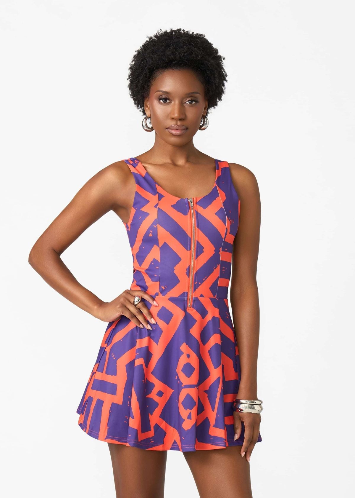 Thandie Women's African Print Sports Dress (Purple Orange Tribal) - D'IYANU