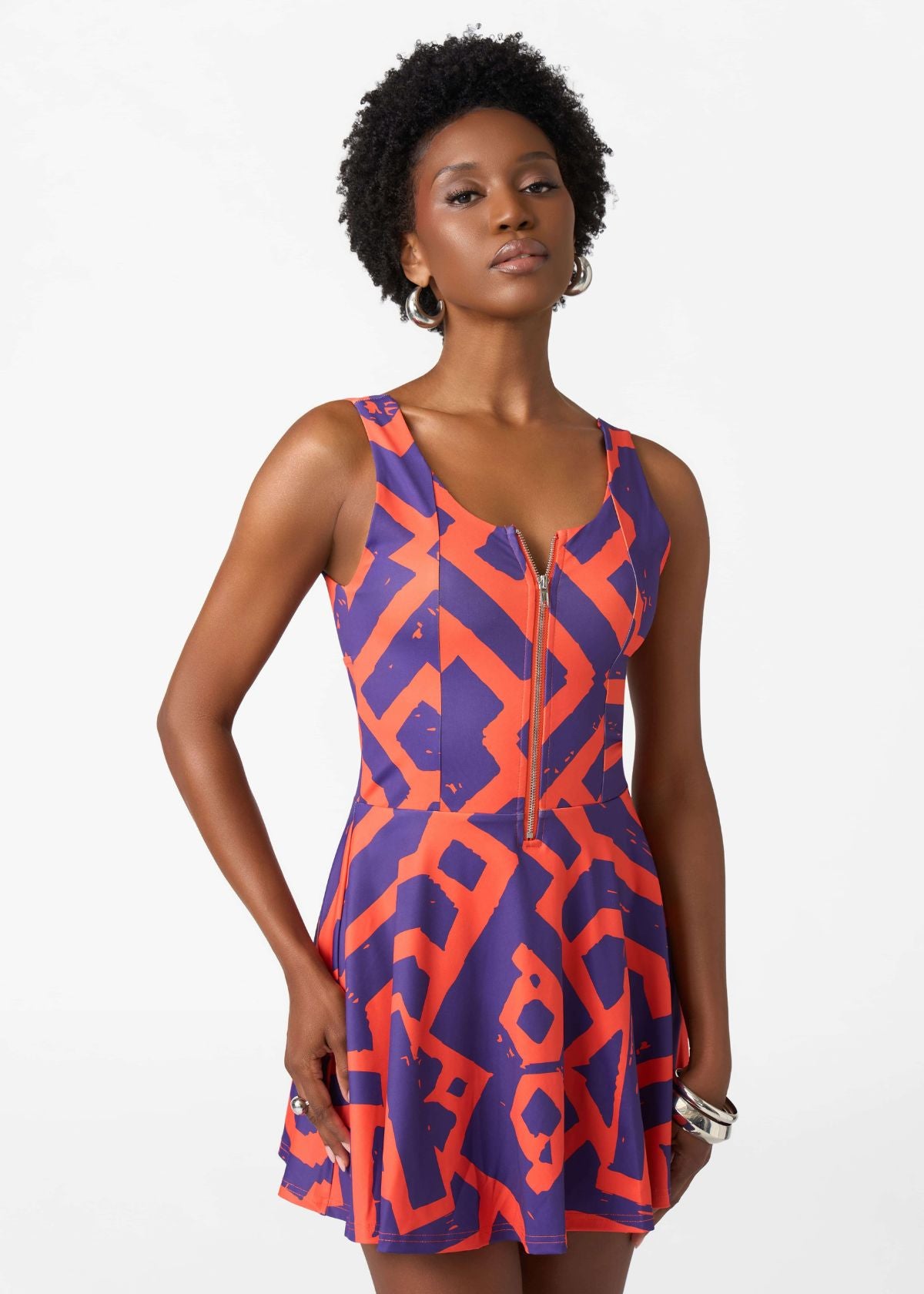Thandie Women's African Print Sports Dress (Purple Orange Tribal) - D'IYANU