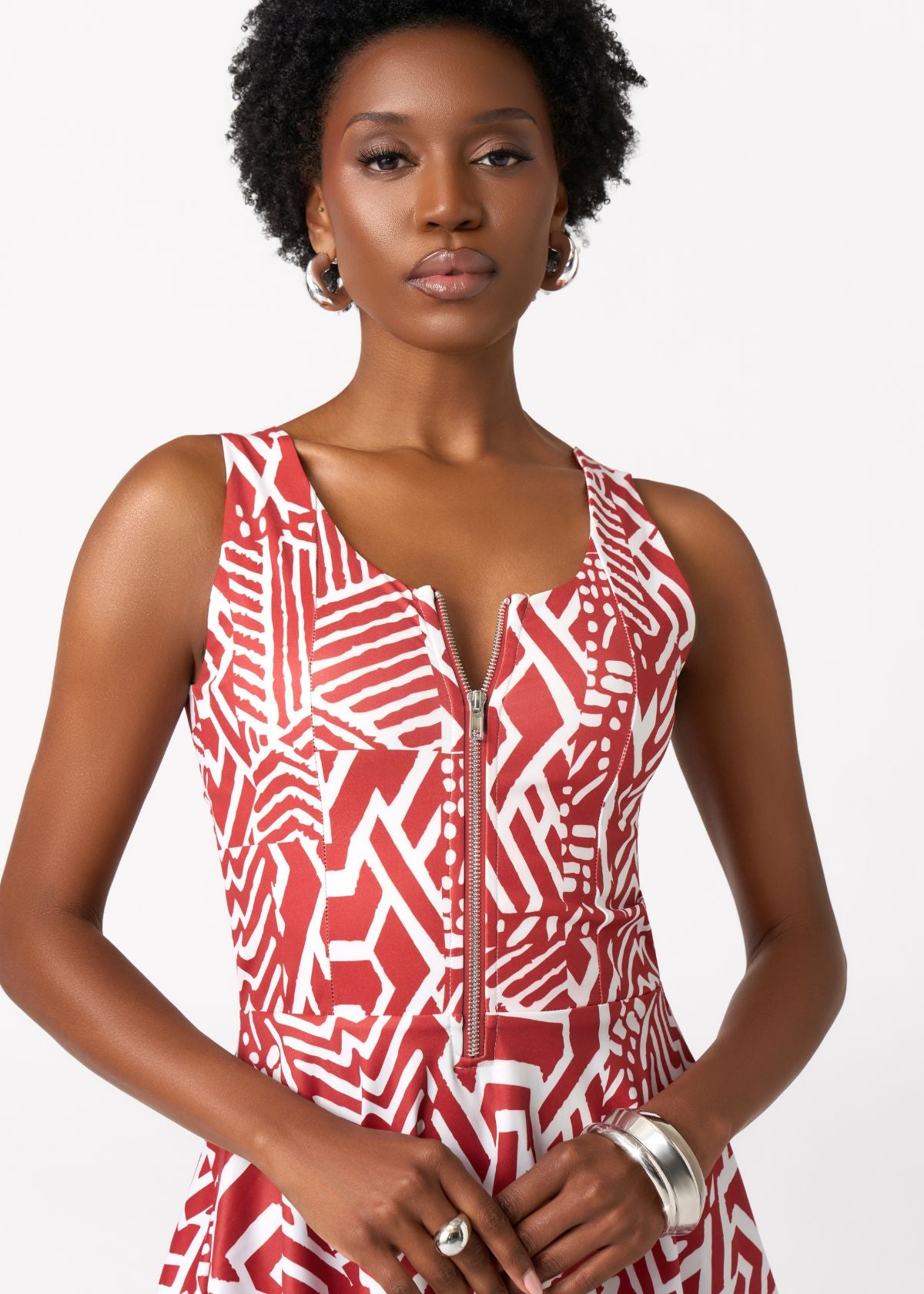 Thandie Women's African Print Sports Dress (Brick Multipattern) - D'IYANU